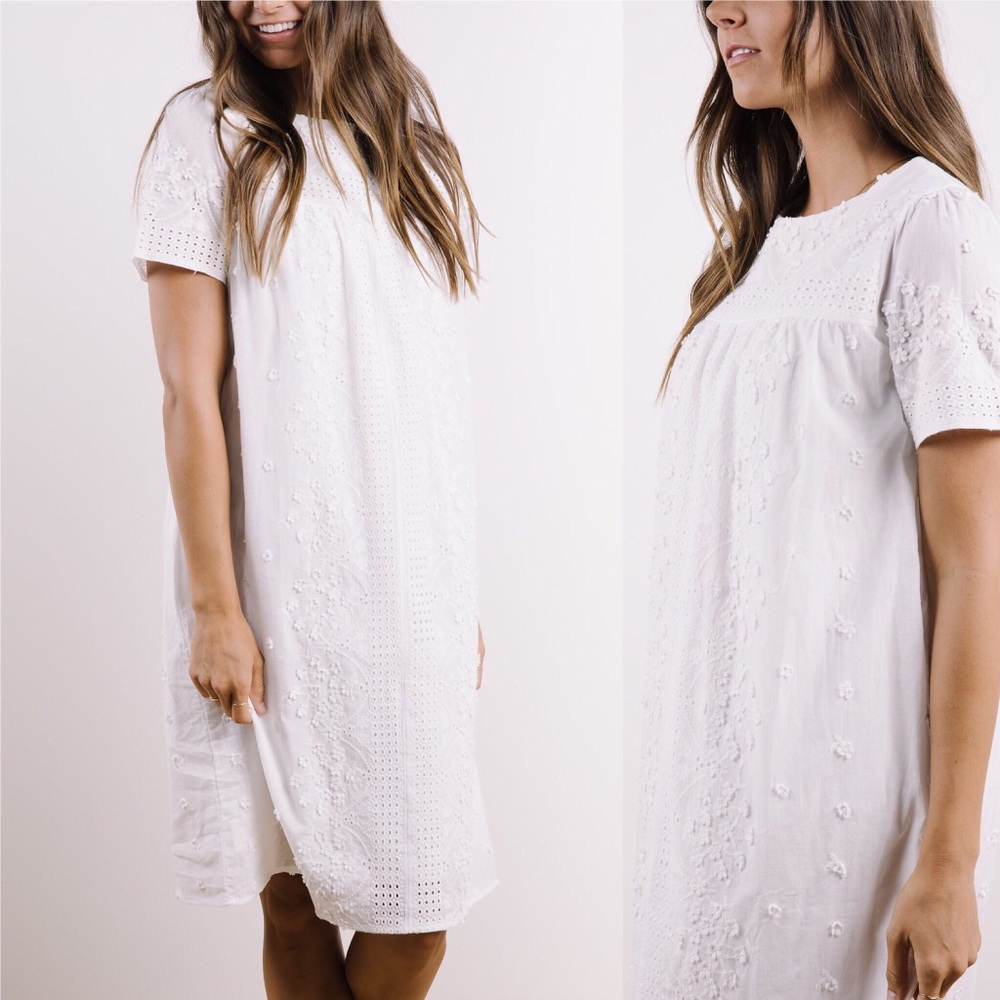 Eyelet Lace Shift Dress in White